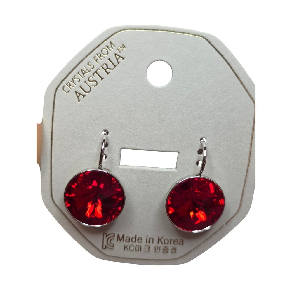 NEW SwarovskiElements‎ Lt Siam/Red Round Leverback Earrings 15mm*Platinum Plated